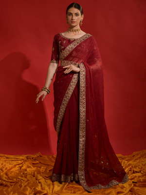 Tasrika Embellished Bollywood Georgette Saree(Maroon)
