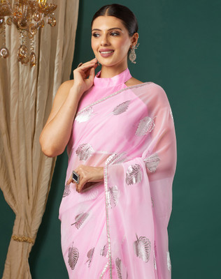 SIRIL Embellished Bollywood Chiffon, Georgette Saree(Pink)