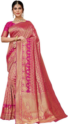 Priyashi Woven Banarasi Jacquard, Silk Blend Saree(Pink)