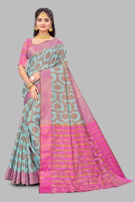 Gita Textiles Woven Daily Wear Cotton Blend Saree(Blue)