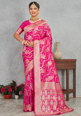 parthfabric Self Design, Printed Banarasi Art Silk, Jacquard Saree(Pink)