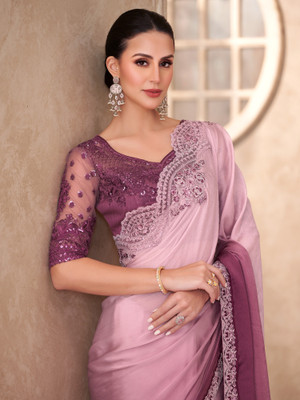 Sareemall Embroidered Bollywood Chiffon Saree(Purple)
