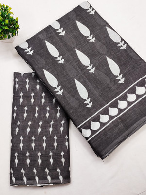 tambul Blocked Printed, Color Block, Hand Painted, Printed Daily Wear Pure Cotton Saree(Grey)