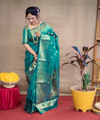Suntex Woven Kanjivaram Pure Silk Saree(Blue)