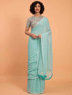 ASIMA TEXTILE Self Design Handloom Handloom Cotton Blend Saree(Light Blue)