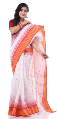 Desh Bidesh Temple Border Handloom Handloom Pure Cotton Saree(Red, White)