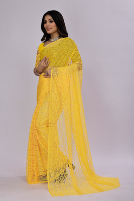 Manthan Creation Self Design Bollywood Net Saree(Yellow)