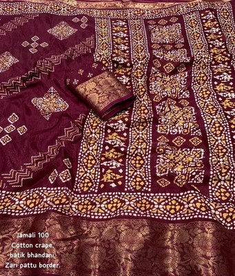 AA ONE ENTERPRISE Printed Hand Batik Cotton Silk Saree(Purple)
