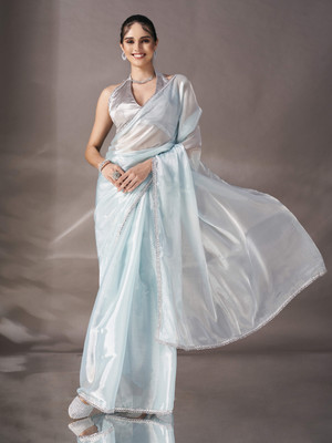 Tikhi Imli Solid/Plain Bollywood Satin Saree(Blue)