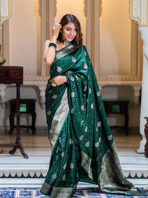 pavanputra fab Woven Banarasi Jacquard Saree(Green)