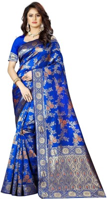 fFASHION Woven Banarasi Pure Silk, Jacquard Saree(Light Blue)