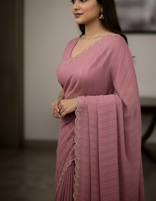 ShreeVastra Striped, Embroidered, Embellished Daily Wear Georgette Saree(Multicolor)