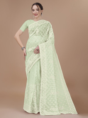 Kasak Embroidered Daily Wear Net Saree(Light Green)