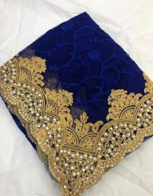 SkyFlock Embroidered, Embellished Bollywood Net Saree(Blue)