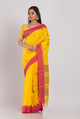 angoshobha Woven Handloom Pure Cotton Saree(Yellow)