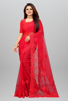 YASHVI Embroidered Bollywood Net Saree(Red)