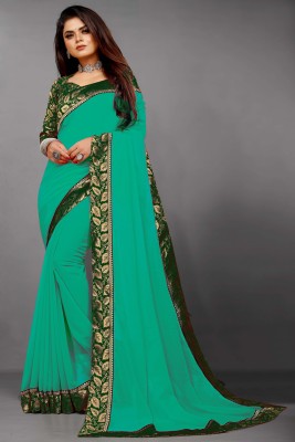 Flip The Style Solid/Plain Bollywood Georgette Saree(Dark Green, Light Green)