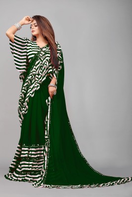 ONpeak Striped Bollywood Georgette, Chiffon Saree(Dark Green)