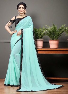 NESHVI ENTERPRISE Solid/Plain Bollywood Georgette Saree(Light Blue)