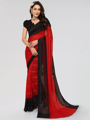 Moda Rapido Striped, Self Design Daily Wear Satin Saree(Red)