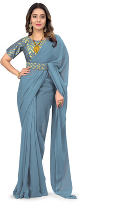 NAKSHCRETION Solid/Plain Bollywood Georgette Saree(Light Blue)