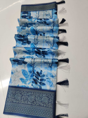 SSHAGUN LIFESTYLE Floral Print Bollywood Cotton Blend Saree(Light Blue)