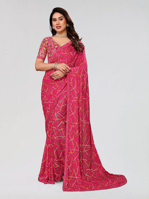 Moda Rapido Printed Bollywood Georgette Saree(Pink)