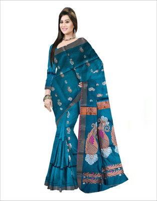 Pradip Fabrics Self Design Handloom Cotton Blend Saree(Dark Green)