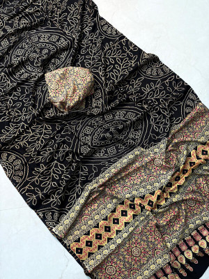 NavinyaVastra Printed Bollywood Silk Blend Saree(Black)