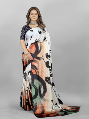 INITHI Digital Print Bollywood Crepe Saree(Black)