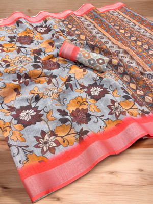 SANJEVAY Printed Assam Silk Linen Saree(Pack of 2, Multicolor)