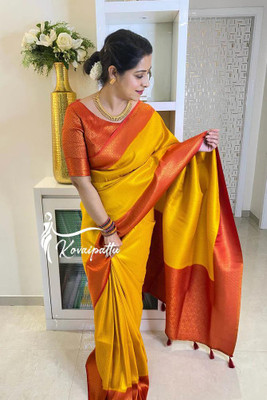 Juhi Collection Self Design Banarasi Art Silk Saree(Yellow)