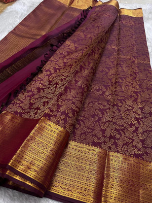 MIRMAN Woven Banarasi Pure Silk Saree(Purple)