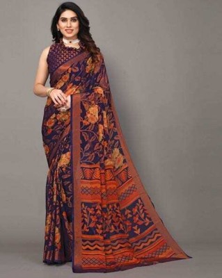 omkar fashion Digital Print Bollywood Brasso Saree(Dark Blue)
