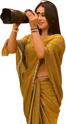 Gajal Woven Bollywood Jimmy choo, Chiffon Saree(Gold)