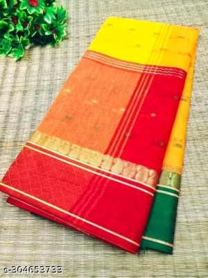 Balorampal Self Design Tant Pure Cotton Saree(Yellow, Red)