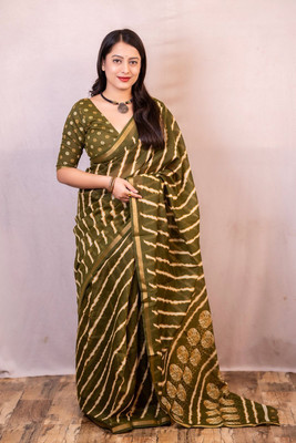 Dhanlaxmi CreationLLP Printed Leheria Cotton Blend Saree(Green)