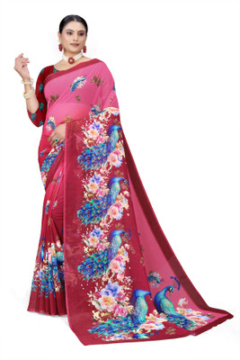 Pemal Designer Digital Print Bollywood Georgette Saree(Pink)