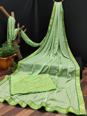 LD CREATION Self Design Bollywood Linen Saree(Green)