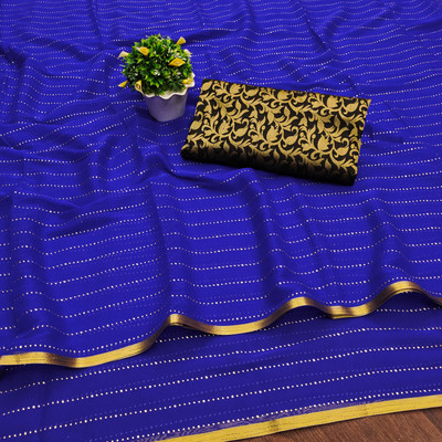 DIVYASHAKTI FASHION Striped Daily Wear Chiffon Saree(Blue)