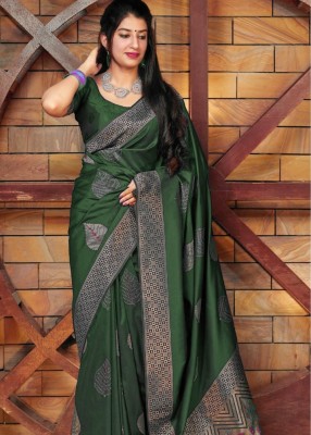 Mishita Enterprise Woven Kanjivaram Jacquard, Pure Silk Saree(Green)