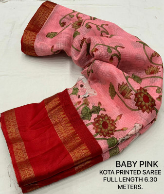 Drapevilla Temple Border, Animal Print Kota Doria Linen, Cotton Jute Saree(Cream, Beige)
