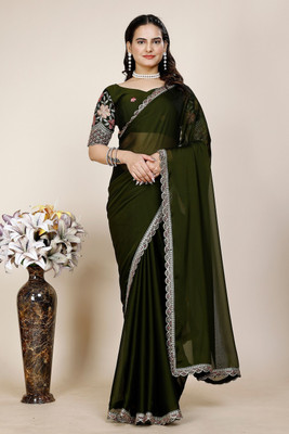 K 5 FASHION Embellished Bollywood Chiffon Saree(Dark Green)