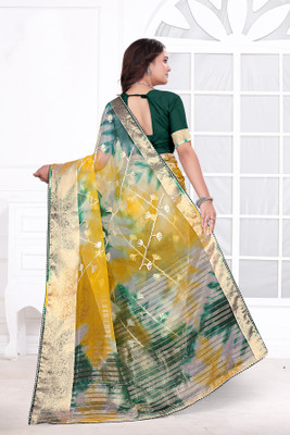 Aarunika SST Solid/Plain Bollywood Organza Saree(Green)