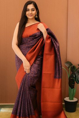 SilkSutra Printed Banarasi Silk Blend Saree(Multicolor)