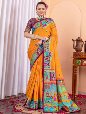 Sareemall Printed Daily Wear Silk Blend Saree(Mustard)