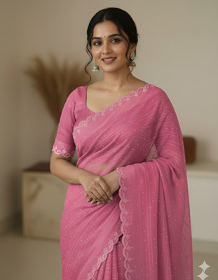 TRENDY CULTURE ENTERPRISES Embellished Bollywood Cotton Blend Saree(Pink)