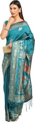 Akhilam Embroidered Banarasi Silk Blend Saree(Dark Green)