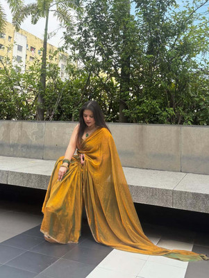 DEBRIS FAB Solid/Plain Bollywood Organza Saree(Yellow)