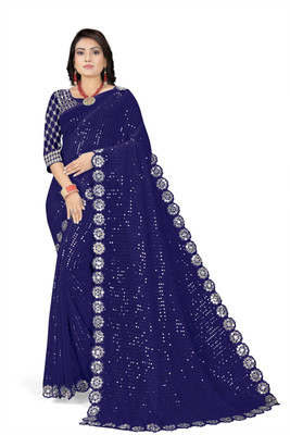 VIVAI CREATION Embroidered Bhagalpuri Georgette Saree(Blue)